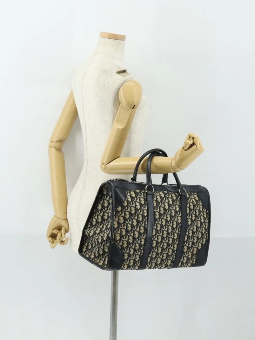 Christian Dior Trotter Canvas Hand Bag Navy Silver Auth 159228